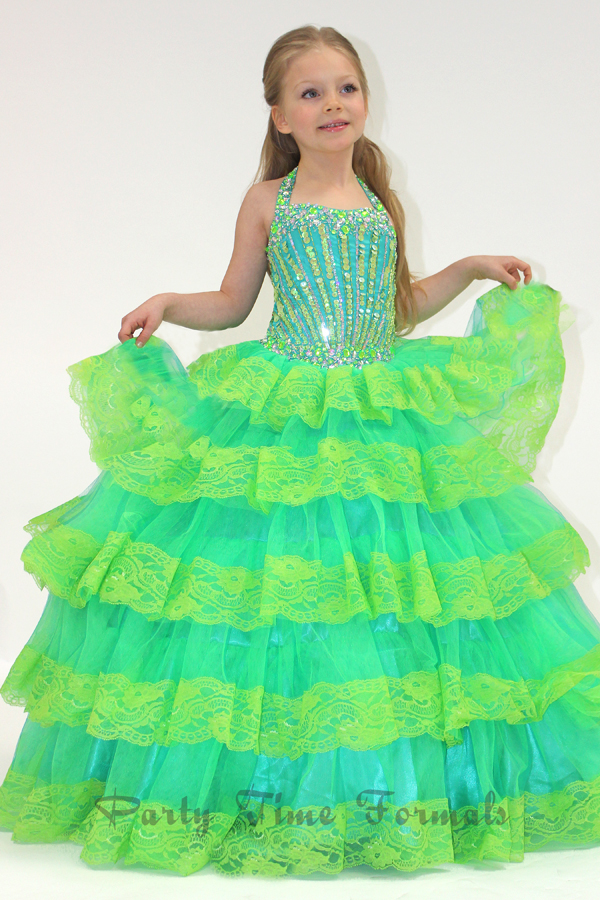 Lime girls pageant dresses