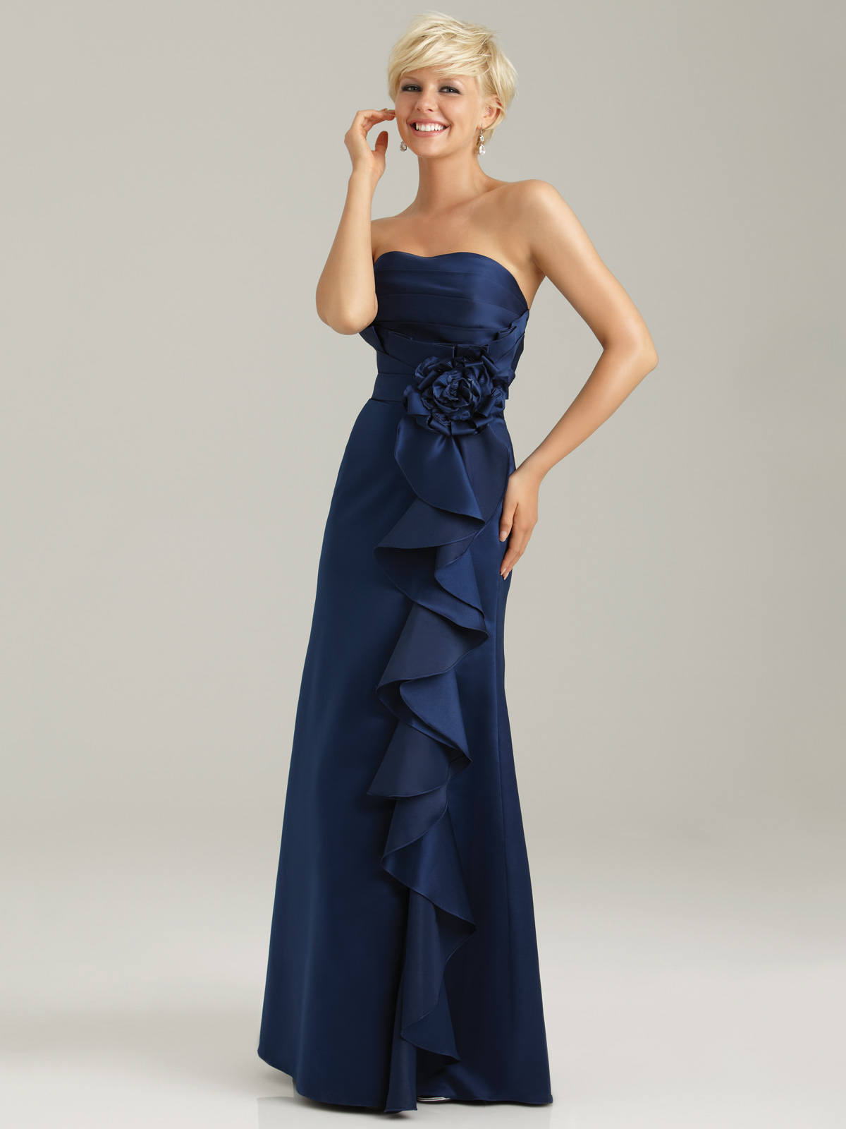 strapless navy blue bridesmaid dress