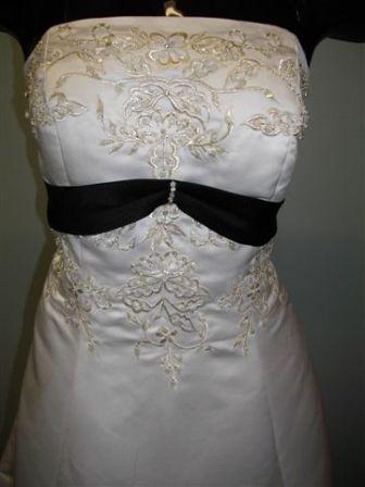 white wedding gown with black embroidery