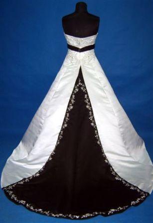 White wedding gown with black accents