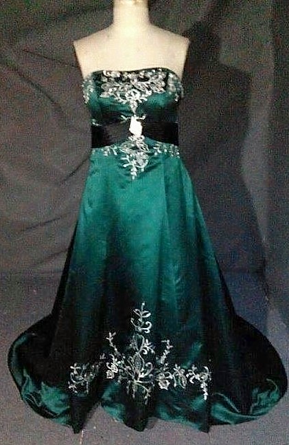emerald green and black wedding gown