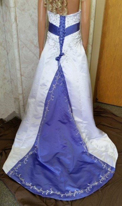 white and purple bride and flower girl dresses