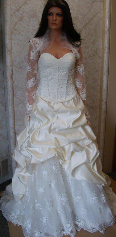 empire waist wedding dress with long sleeve lace jacket