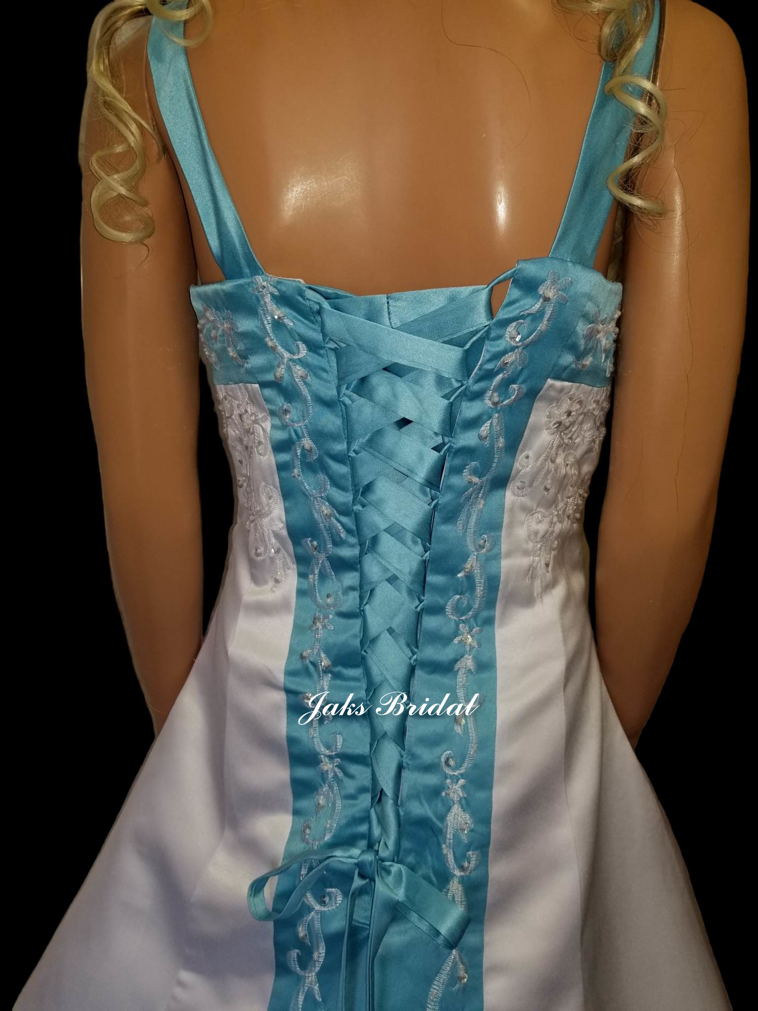  blue and white corset lace up wedding dress