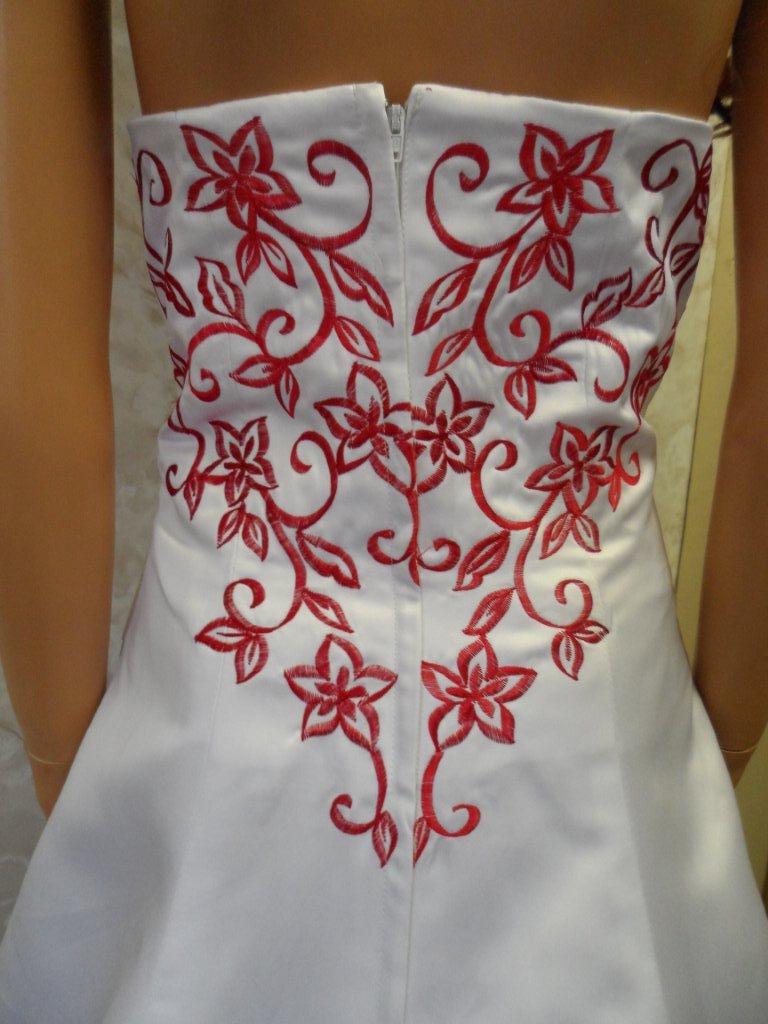 white Wedding Dress with red embroidery