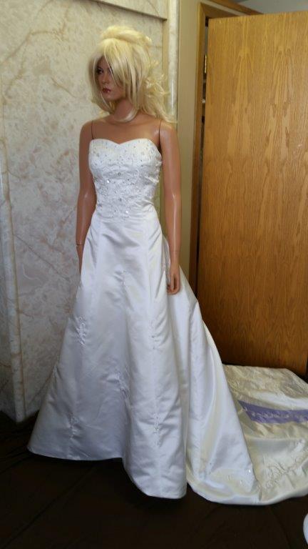 white and orchid wedding gown