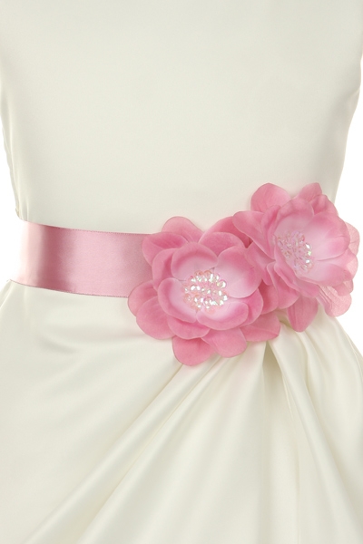 White or Ivory Flower Girl Dress with Colored Sash