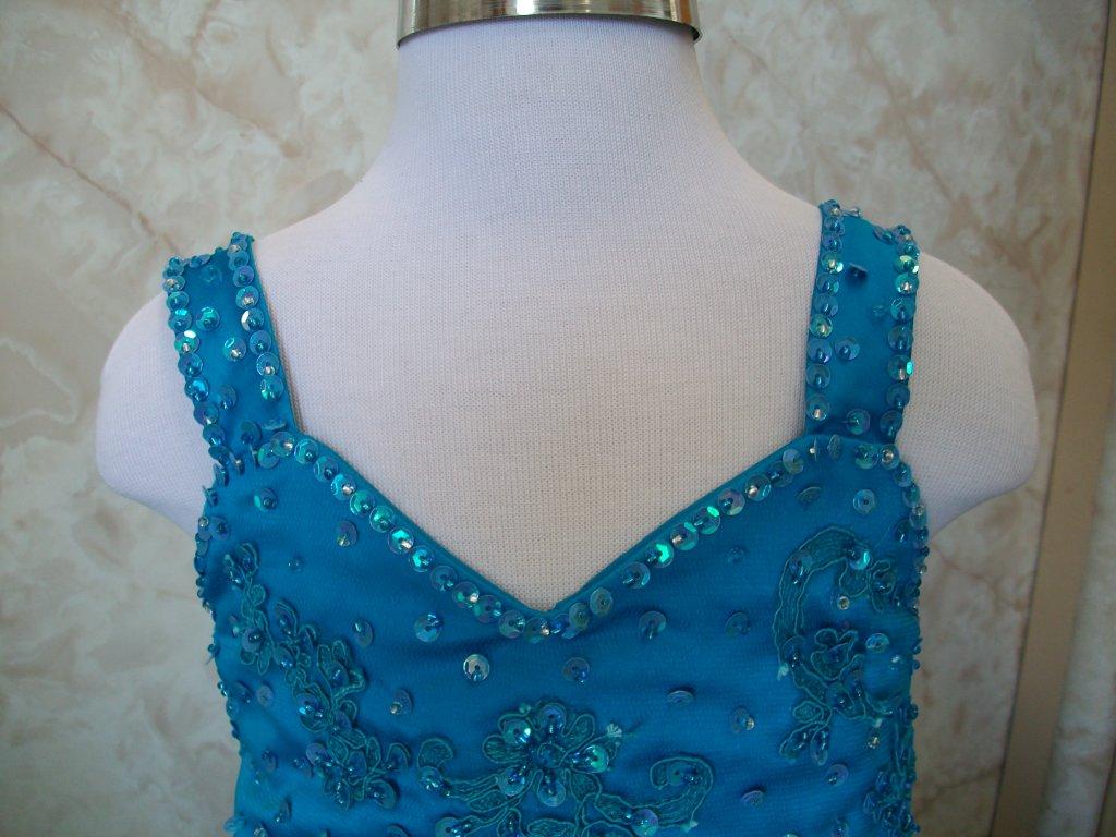 blue sequined organza over satin with beading