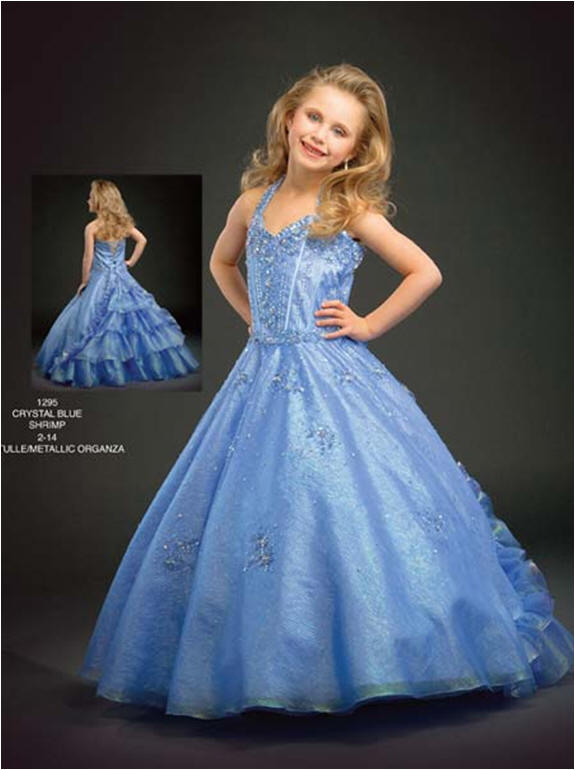 blue ruffled pageant dresses for young girls
