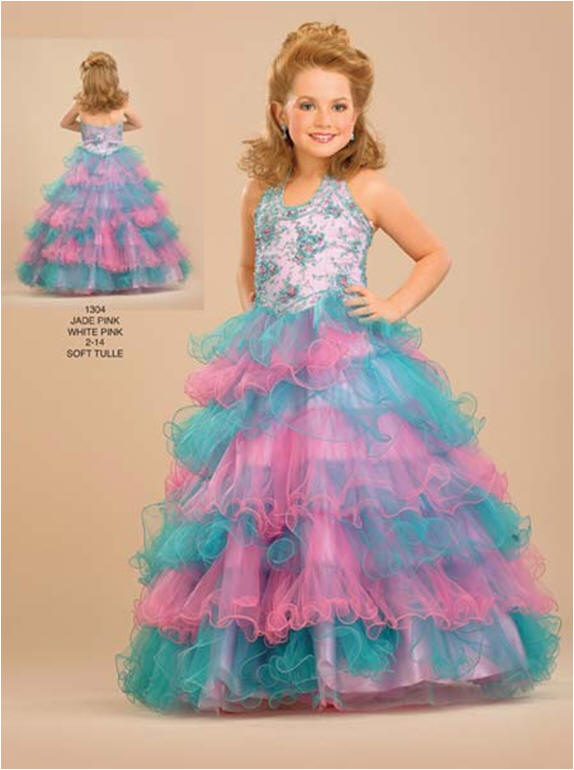 tulle ball gown with multi-color layered skirt