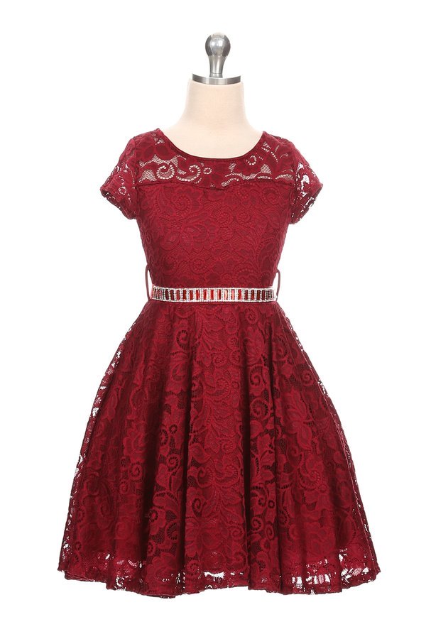little girls burgundy lace glitter stone dress