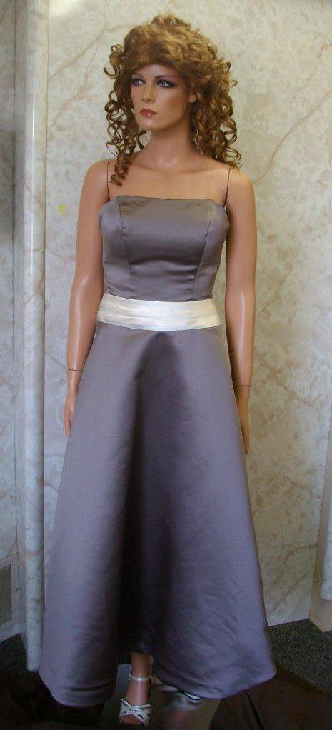truffle bridesmaid dress with ivory sash