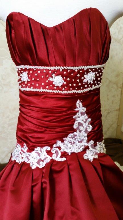 apple red and white flower girl dress