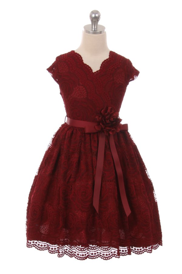 burgundy girls lace dresses