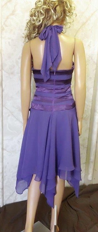 purple halter dress with handkerchief hem