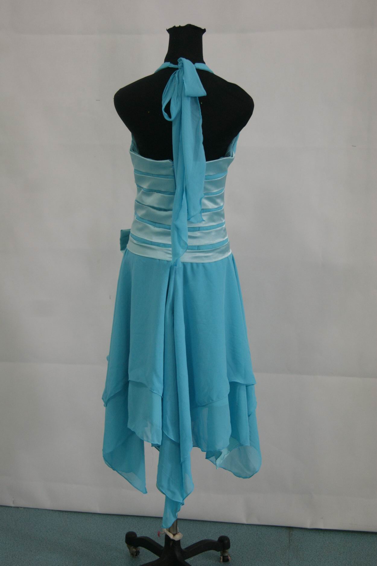 blue halter dress with handkerchief hem