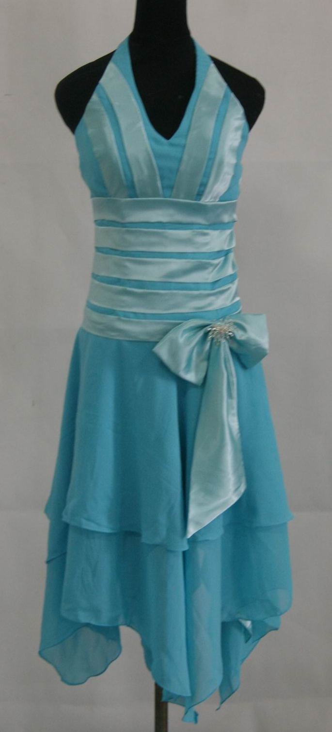 blue halter dress with handerchief hem