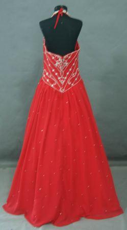 long red and silver pageant gown