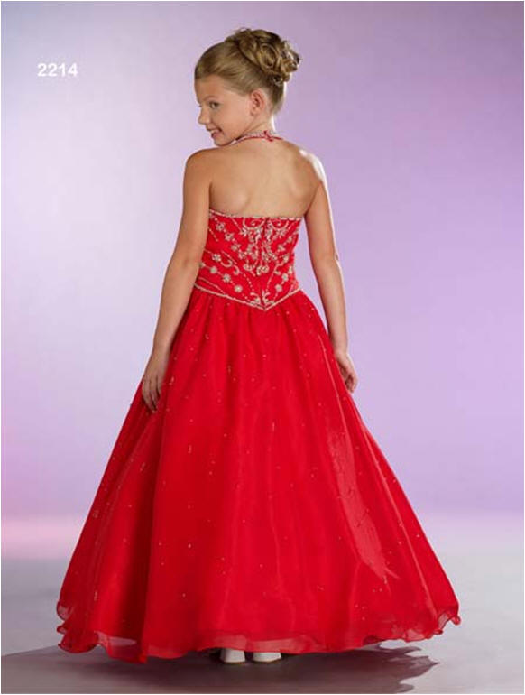 floor length red halter Little Girl Pageant Dress