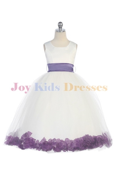 purple long dress with petals