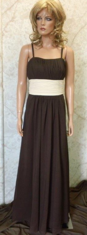 long brown bridesmaid dress with contrasting sash
