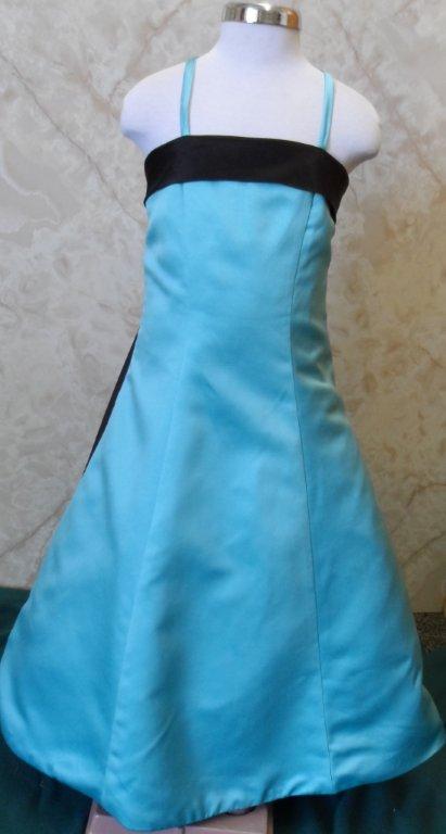 Pool blue flower girl dress with black sash