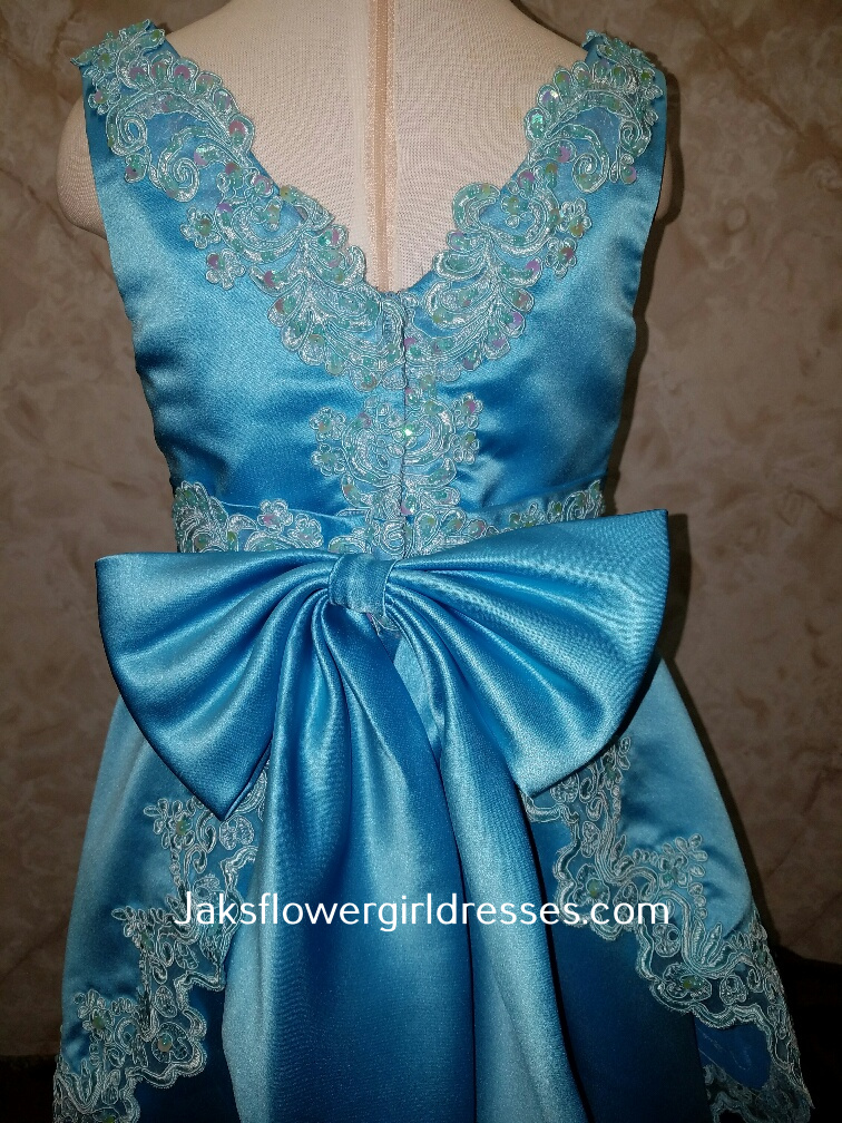 blue flower girl dress with lace