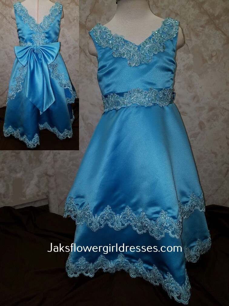 blue flower girl dress