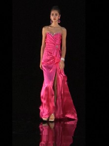 Pink long prom dresses with a slit