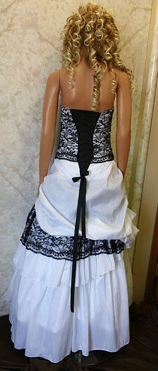 White Wedding Dresses With Black Lace Trim