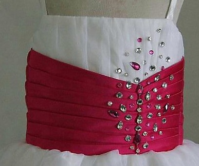 pleated fuschia bodice with silver beads