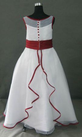 illusion bodice dress in white with red trim