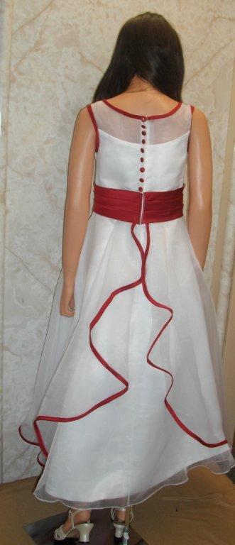illusion bodice dress in white with apple red trim
