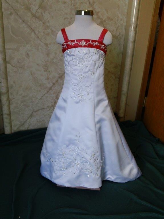 white and coral toddler flower girl dress with train