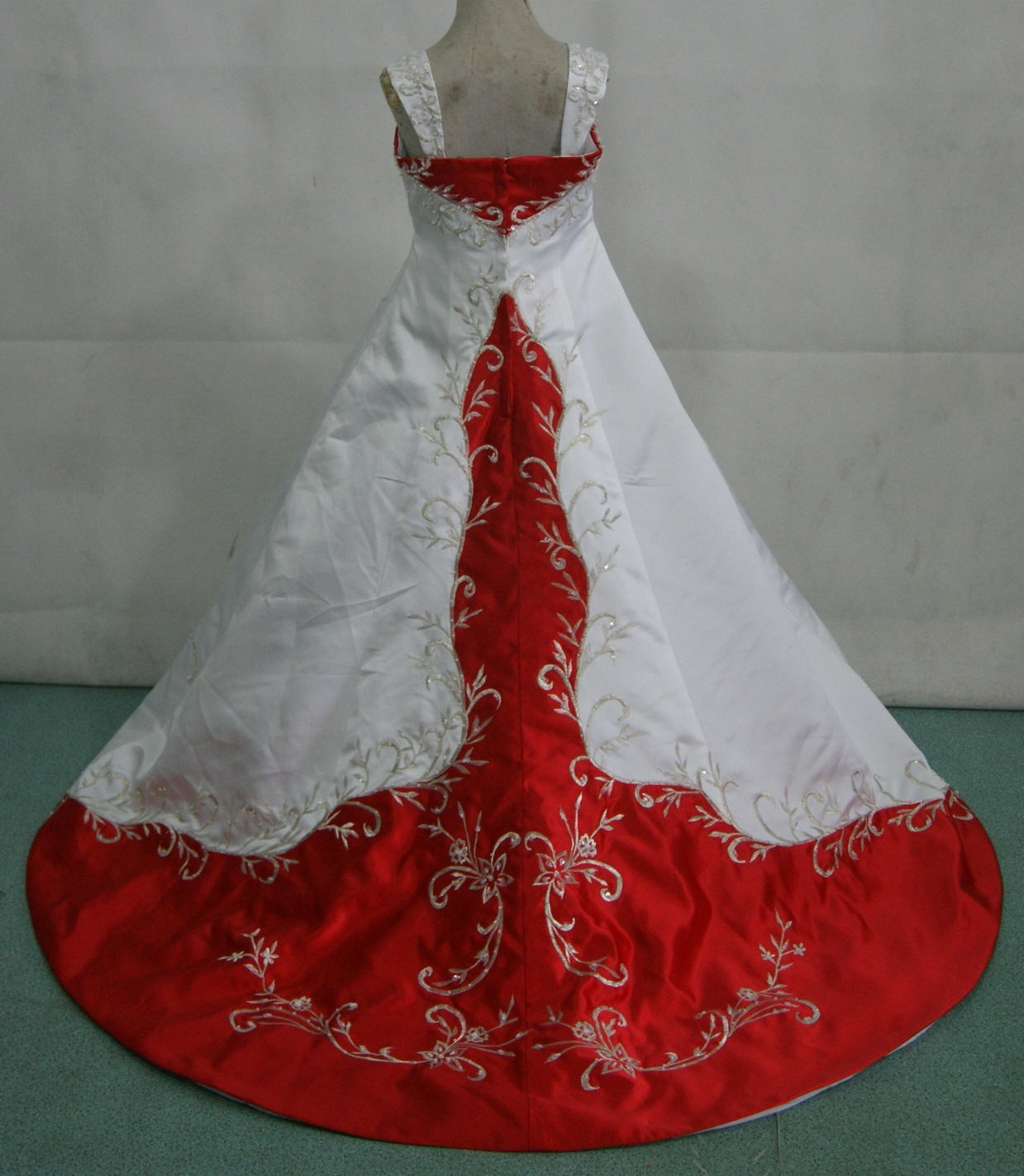 white and red miniature bridal gown