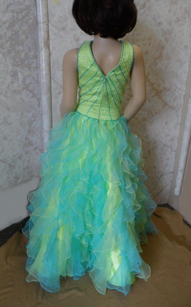 girls green layered organza pageant gown