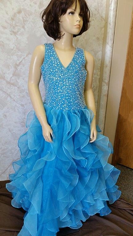 girls turquoise and pool blue ruffle pageant dresses