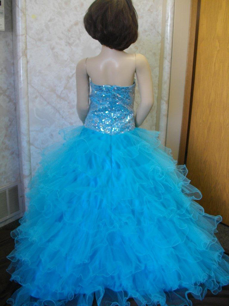pool blue long ruffle pageant gown
