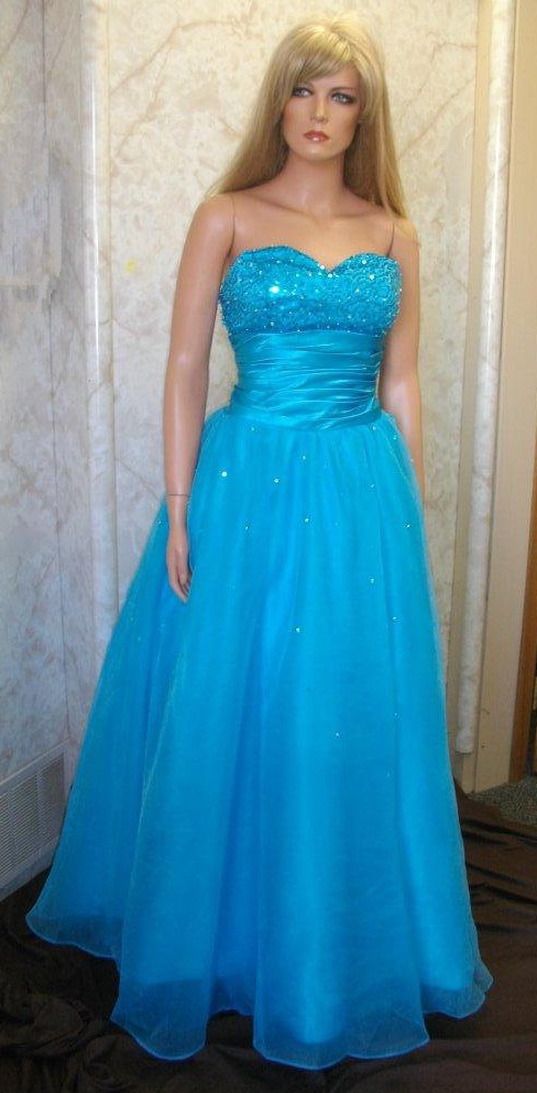 Blue strapless sequin ball gown