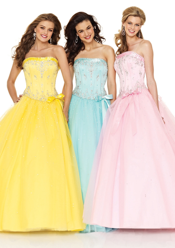 long yellow strapless prom dresses