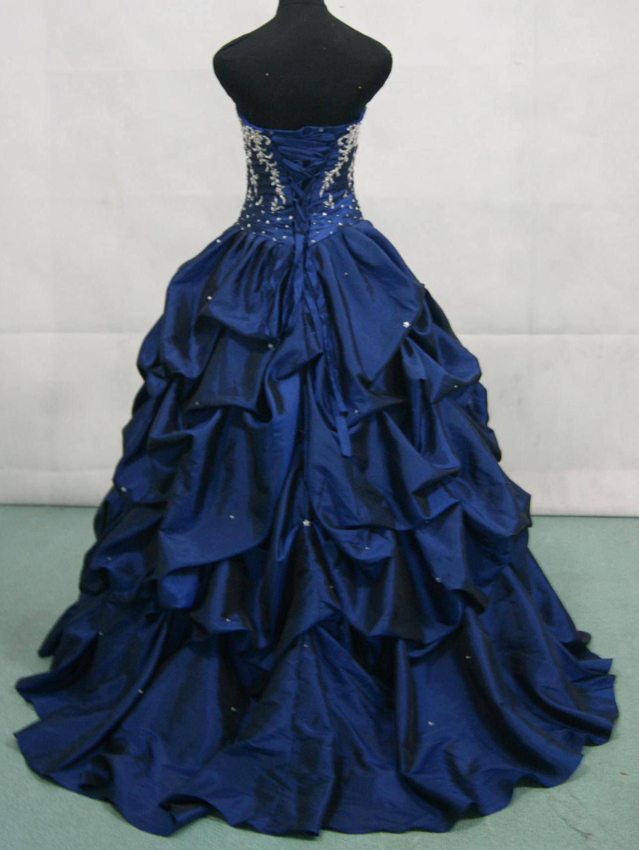 Taffeta Black Raspberry dress with silver beading and appliques