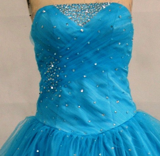 Peacock blue prom dress with silver beading