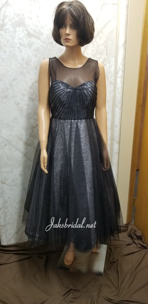 Black sequin tea length dress