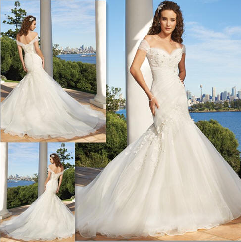 Off shoulder fishtail wedding dresses