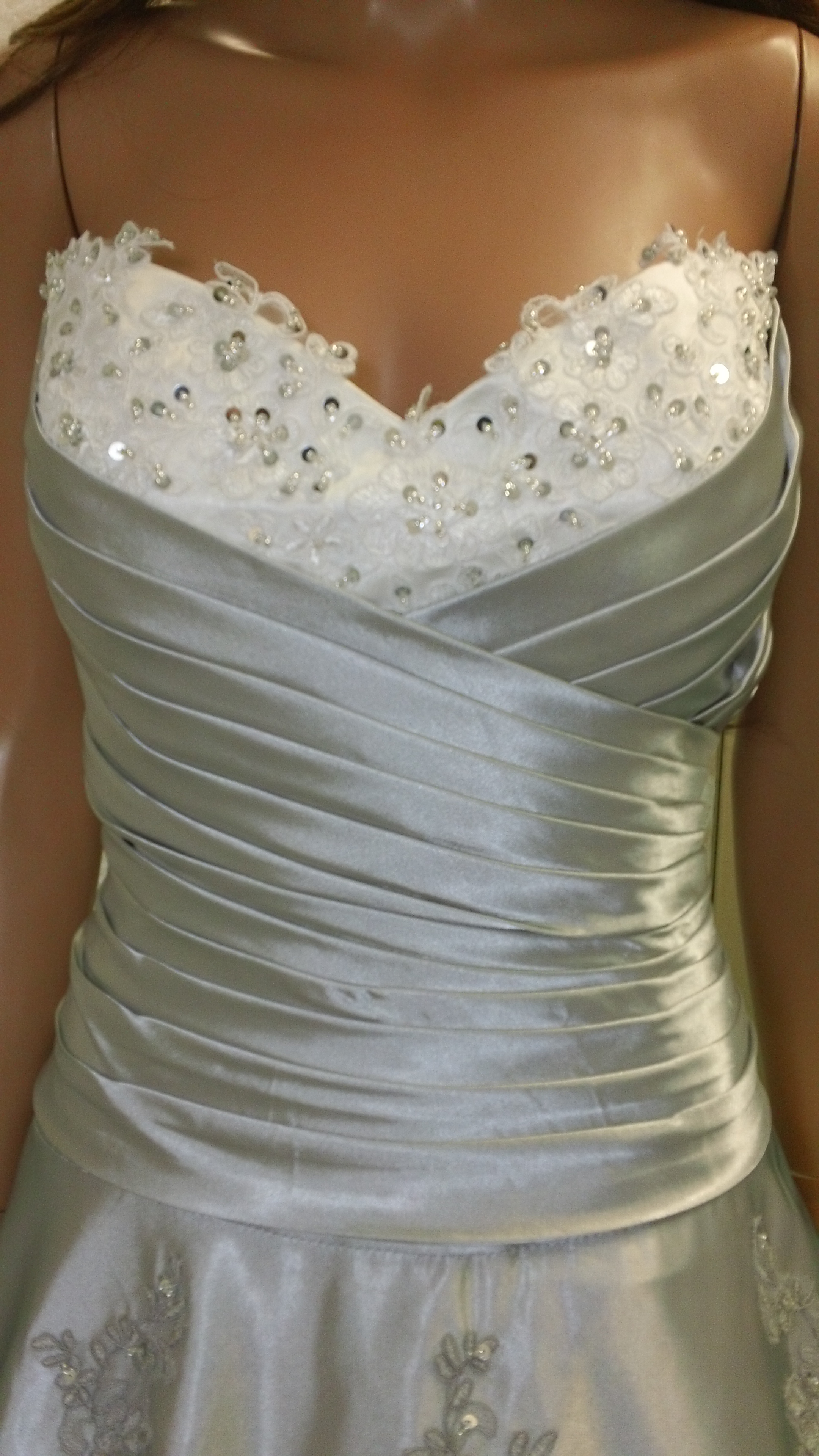 silver and white wedding dress