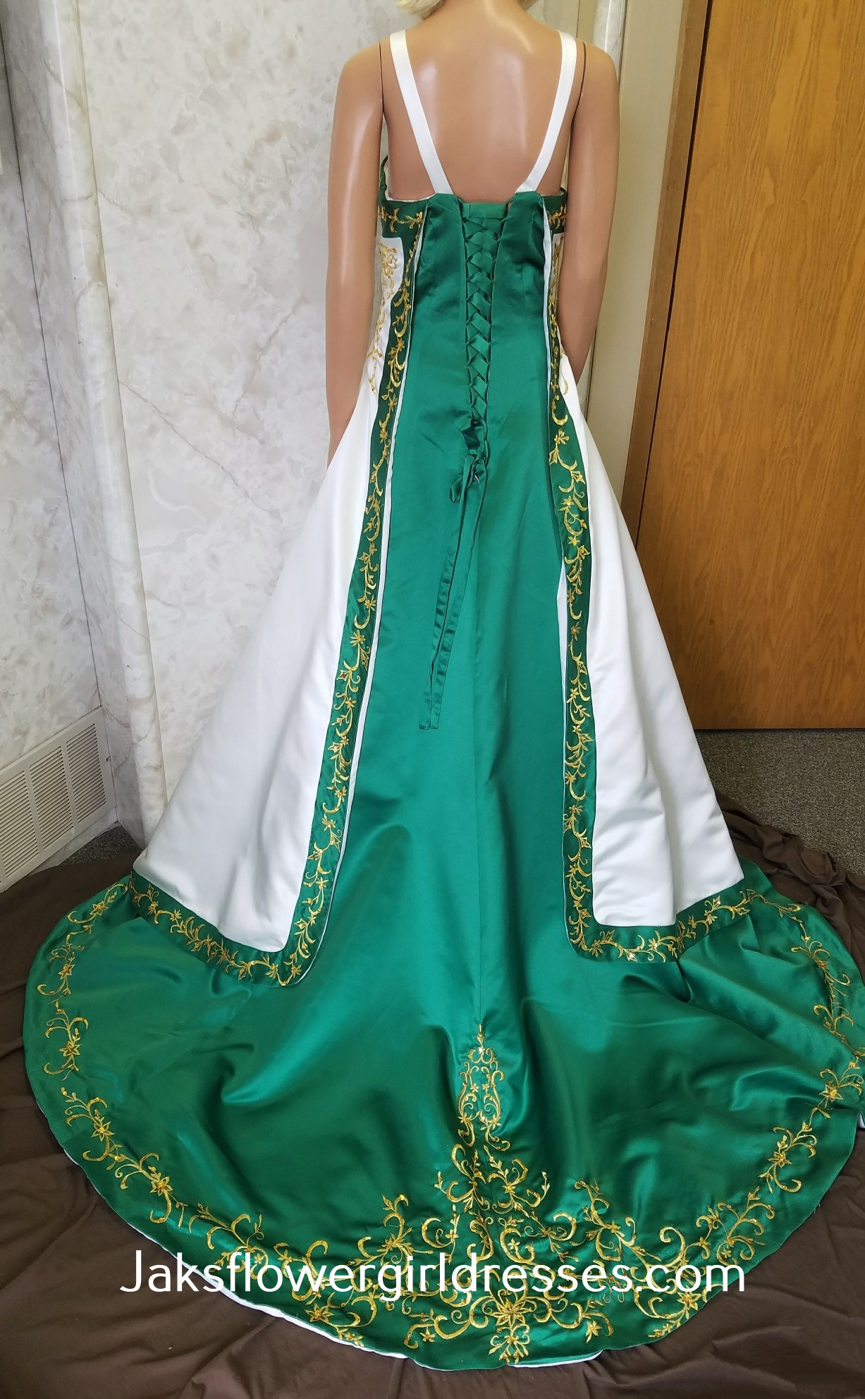 ivory and green wedding dress