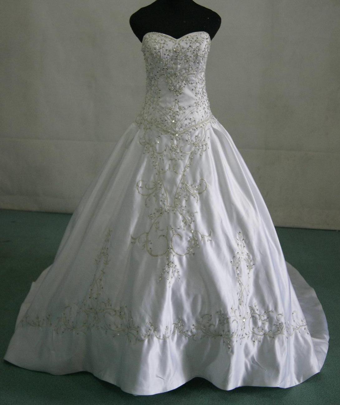 strapless embroidered wedding gown