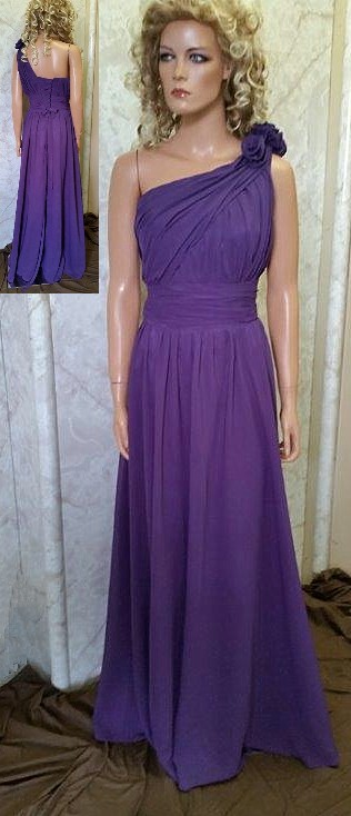 purple one shoulder chiffon bridesmaid dresses