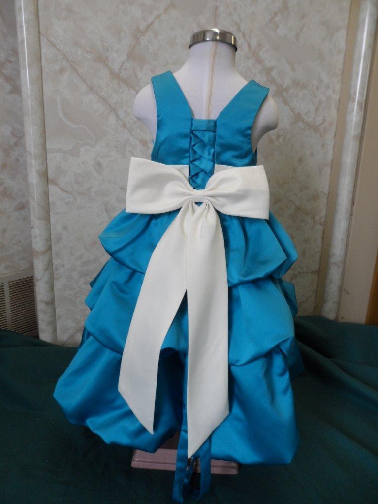 Turquoise Flower Girl Dress Ivory Sash