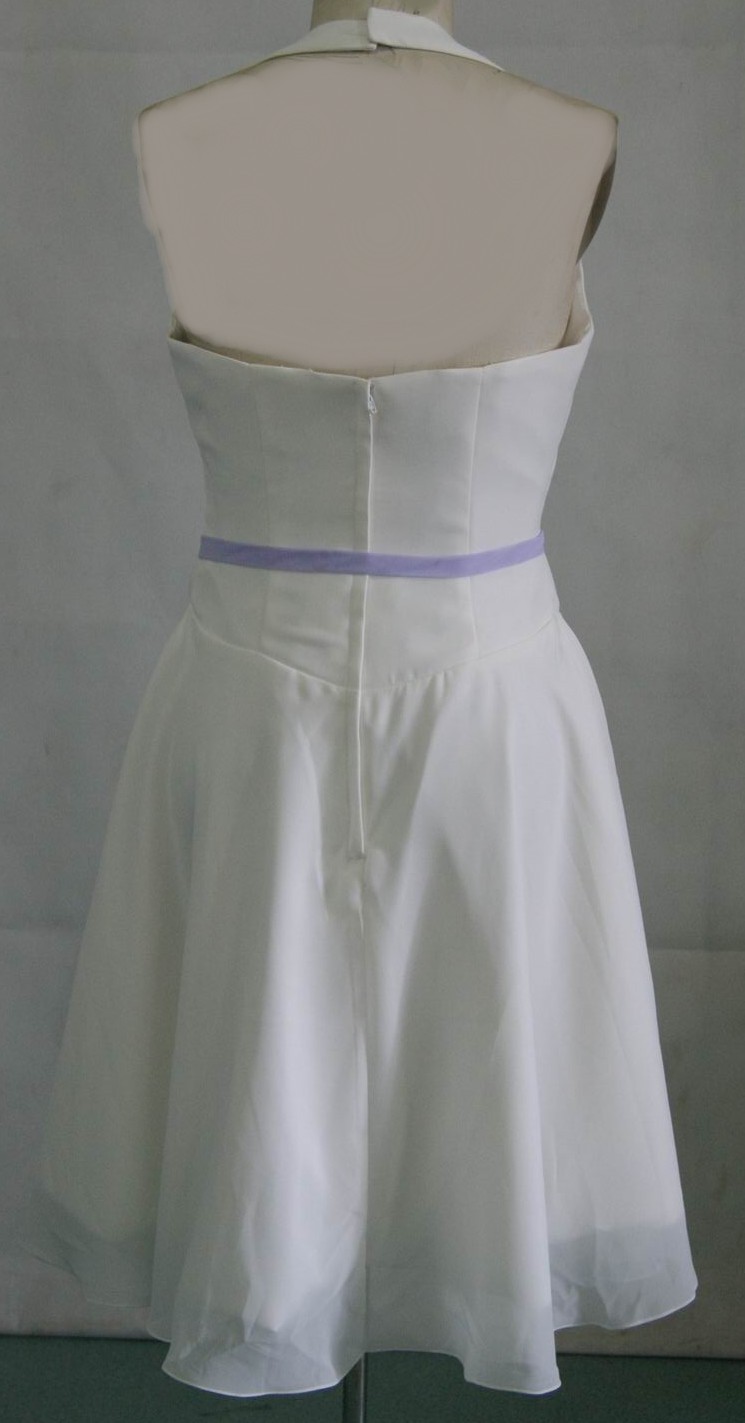 light ivory halter bridesmaid dress with lavender